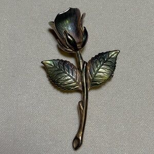 Vtg Iridescent Metallic Rose Brooch